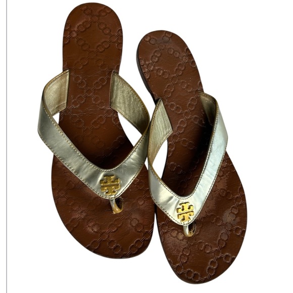 Tory Burch Thora Metallic Gold Thong Flat Sandals Size 9 - Picture 6 of 6